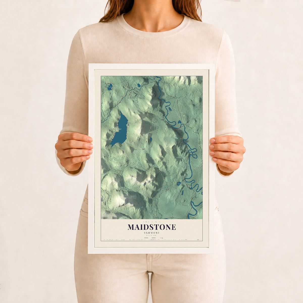 Maidstone, Vermont map print - 12 x 18 white Ayous wood frame