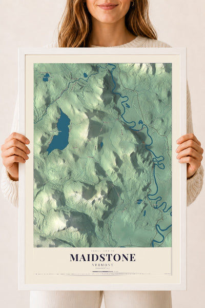 Maidstone, Vermont map print - 18 x 24 white Ayous wood frame
