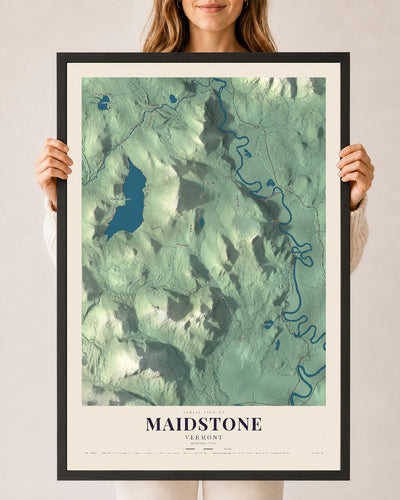 Maidstone, Vermont map print - 24 x 36 black Ayous wood frame