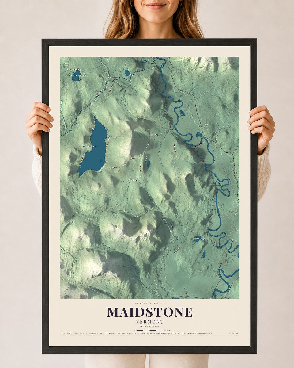 Maidstone, Vermont map print - 24 x 36 black Ayous wood frame