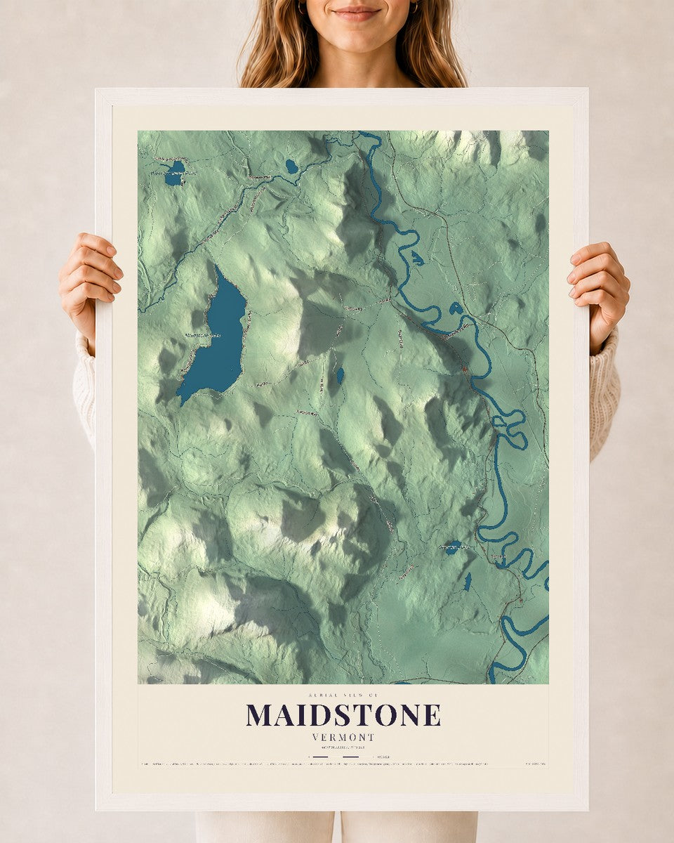 Maidstone, Vermont map print - 24 x 36 white Ayous wood frame