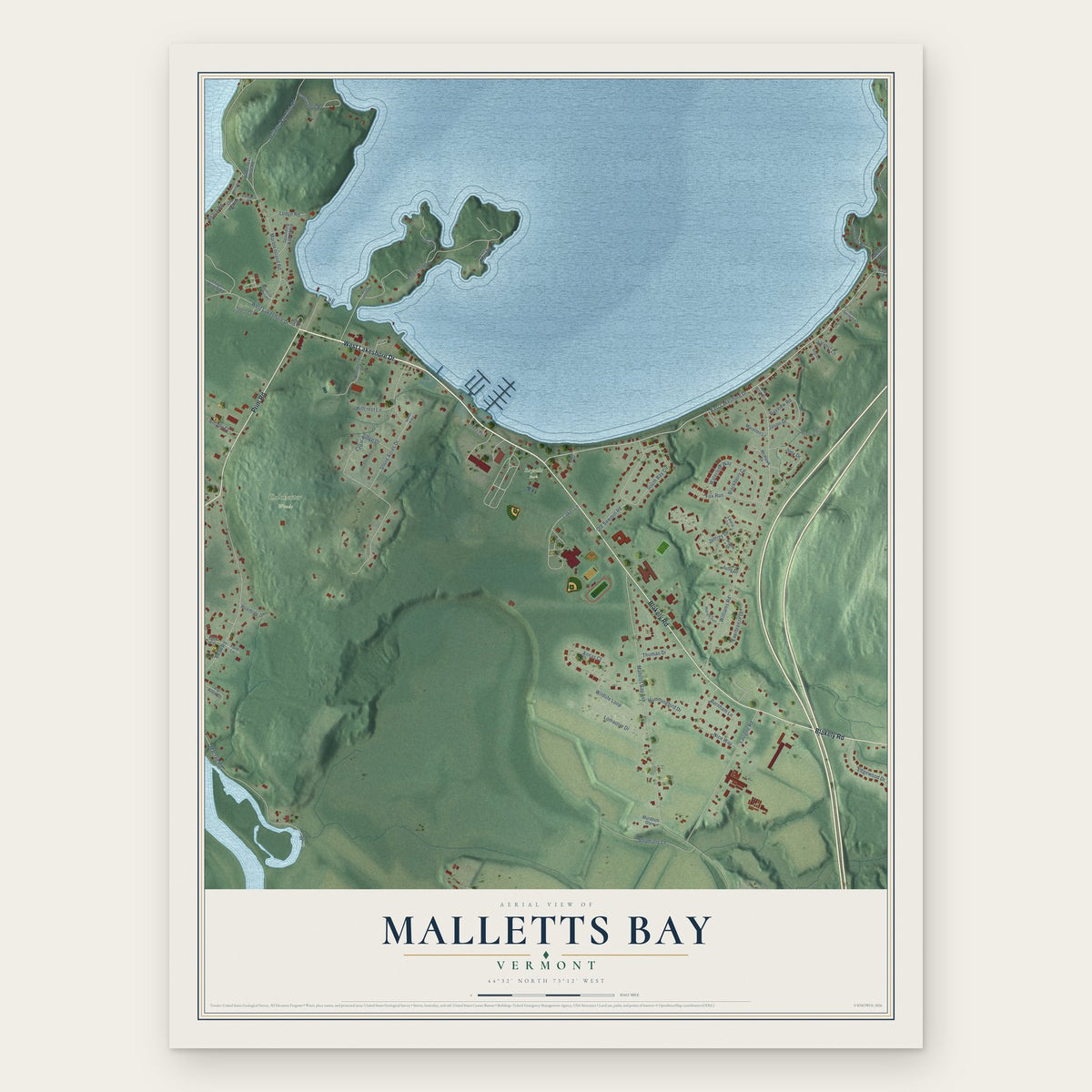 Malletts Bay, Vermont map print, the full design