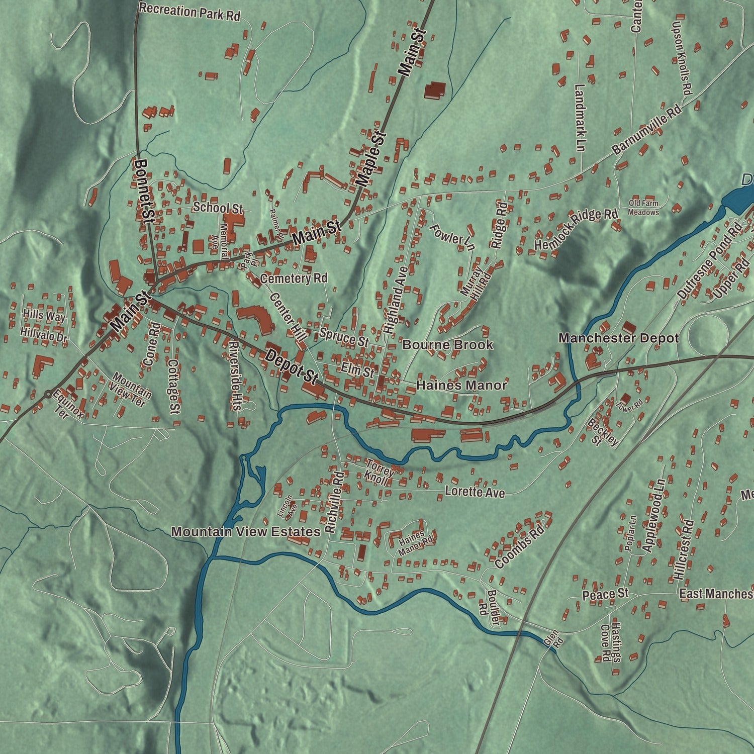 Street and neighborhood detail from the Manchester Center, Vermont map