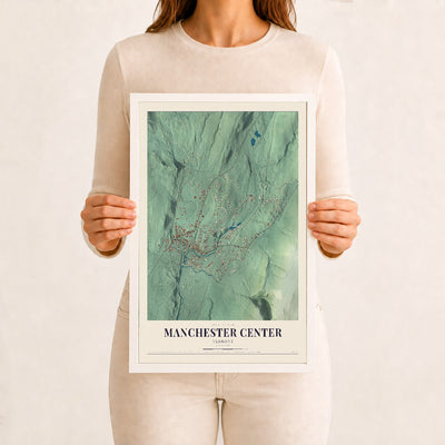 Manchester Center, Vermont map print - 12 x 18 white Ayous wood frame