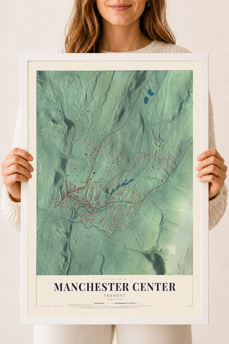 Manchester Center, Vermont map print - 18 x 24 white Ayous wood frame