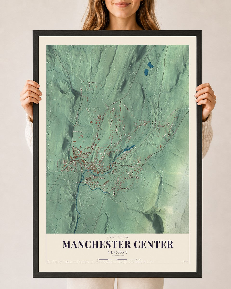 Manchester Center, Vermont map print - 24 x 36 black Ayous wood frame