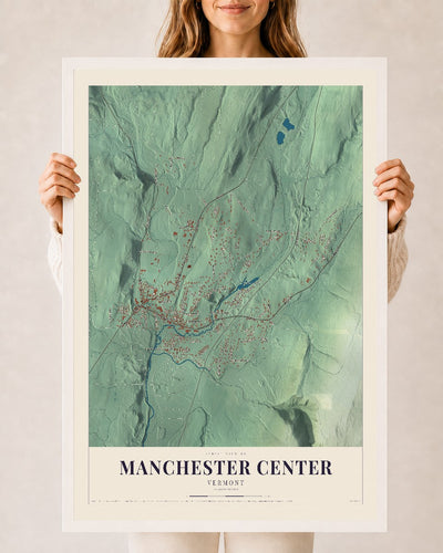Manchester Center, Vermont map print - 24 x 36 white Ayous wood frame