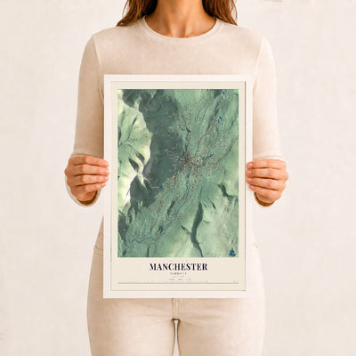 Manchester, Vermont map print - 12 x 18 white Ayous wood frame