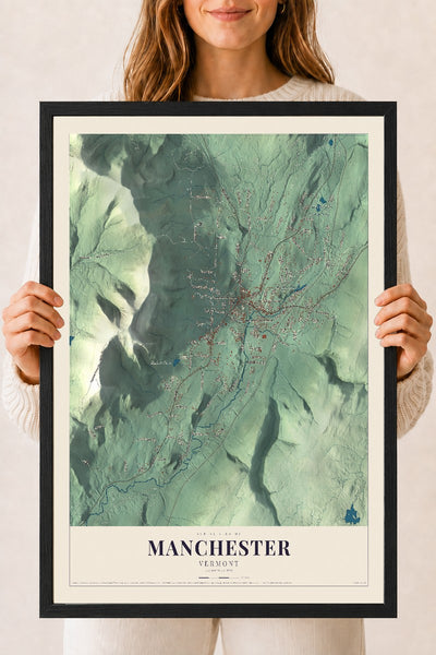 Manchester, Vermont map print - 18 x 24 black Ayous wood frame