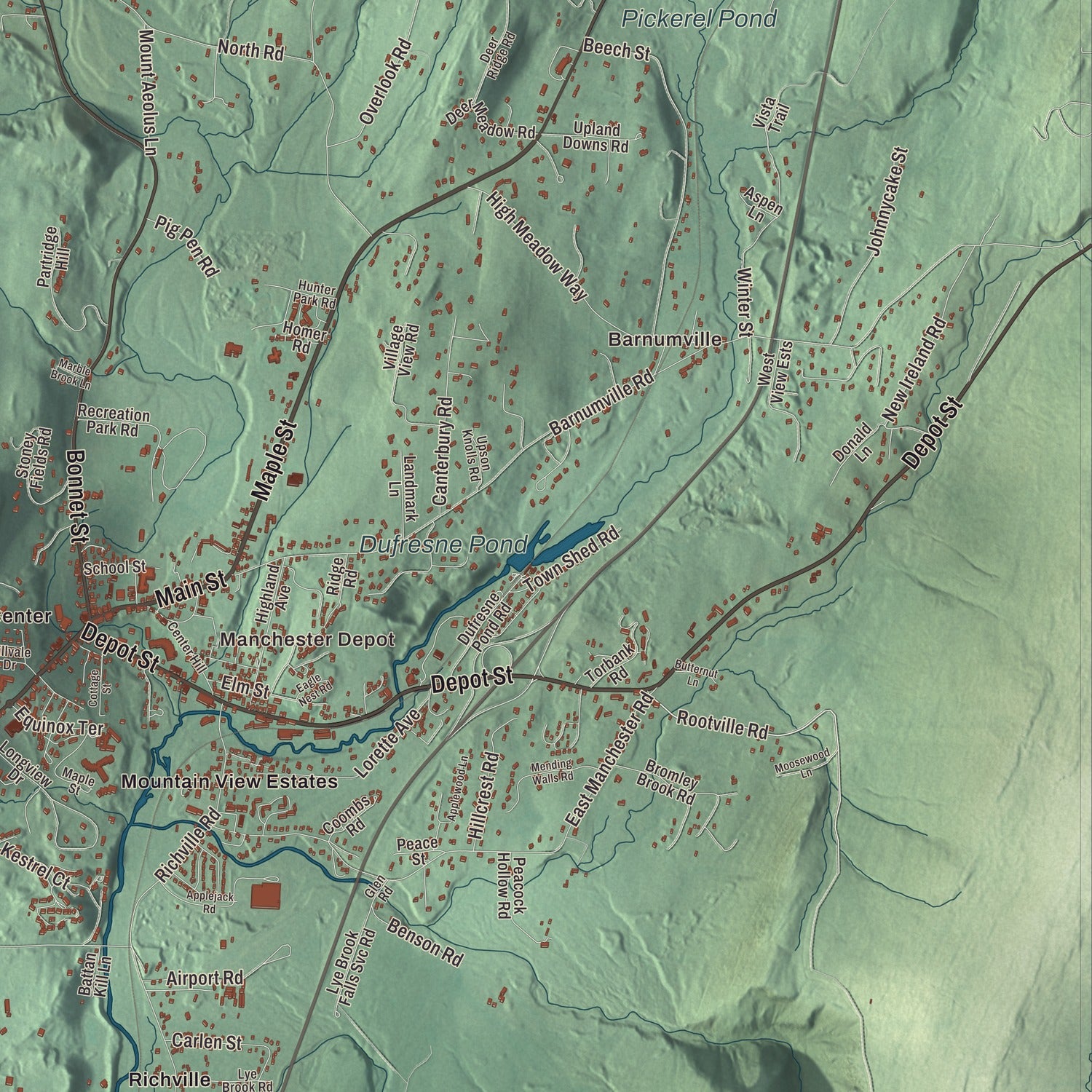 Terrain and local geography detail from the Manchester, Vermont map