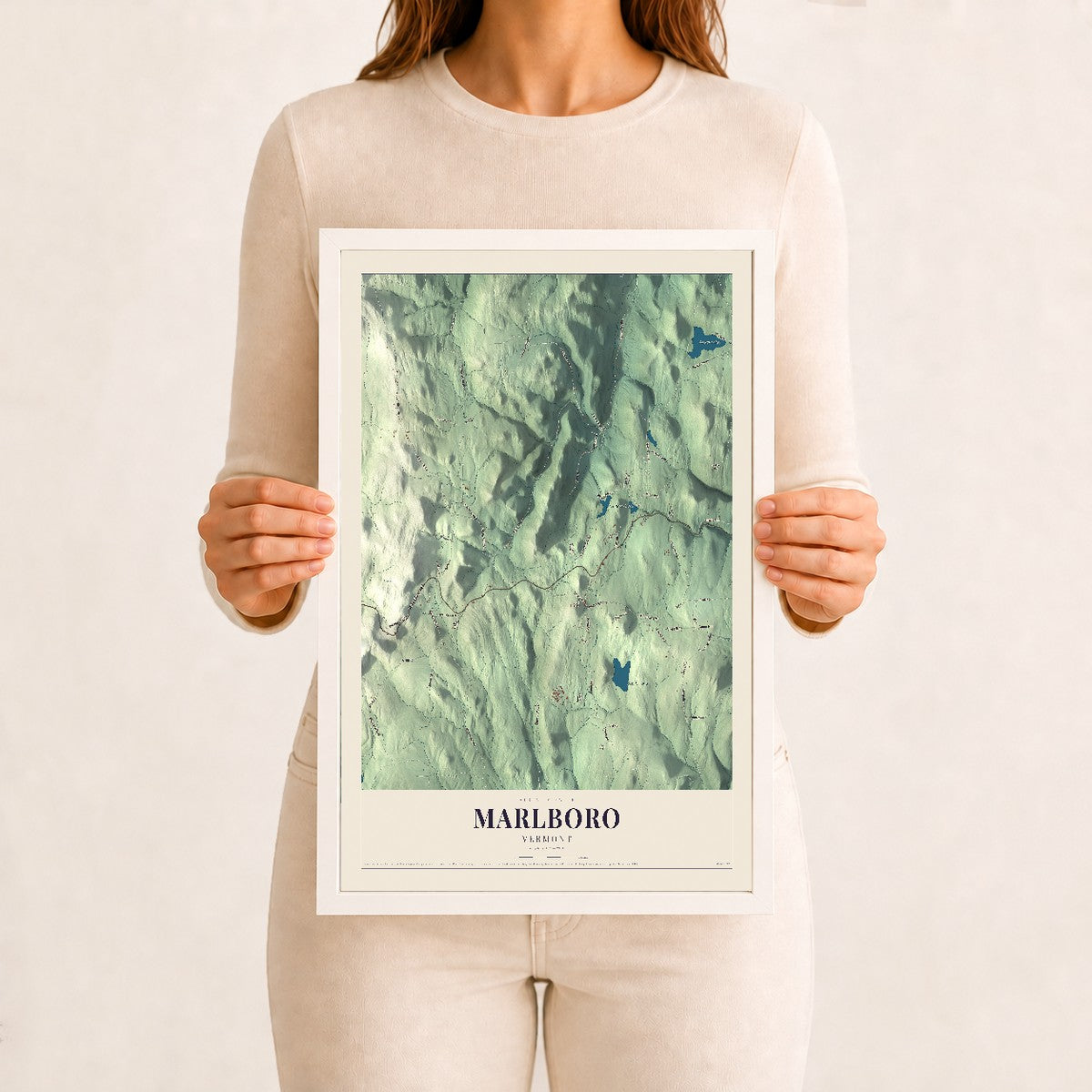 Marlboro, Vermont map print - 12 x 18 white Ayous wood frame