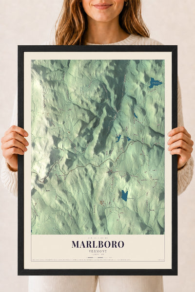 Marlboro, Vermont map print - 18 x 24 black Ayous wood frame
