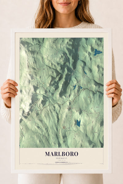 Marlboro, Vermont map print - 18 x 24 white Ayous wood frame