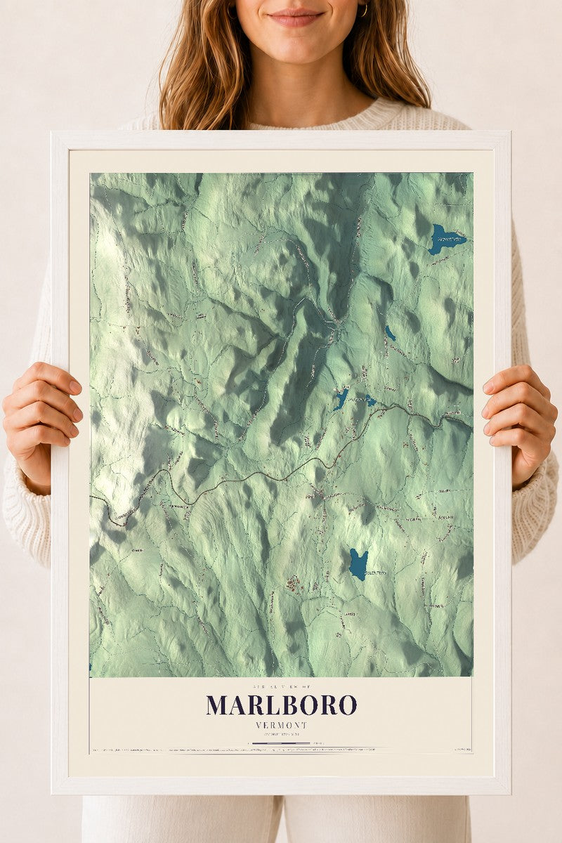 Marlboro, Vermont map print - 18 x 24 white Ayous wood frame