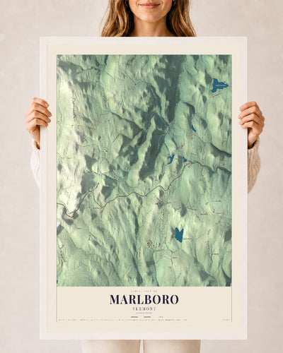 Marlboro, Vermont map print - 24 x 36 white Ayous wood frame
