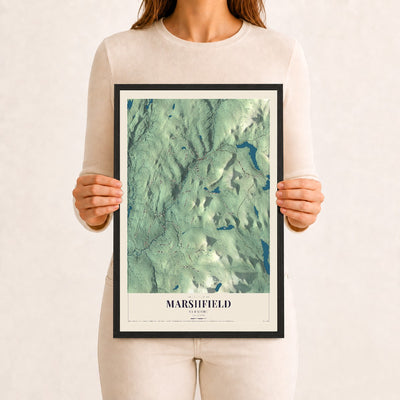 Marshfield, Vermont map print - 12 x 18 black Ayous wood frame