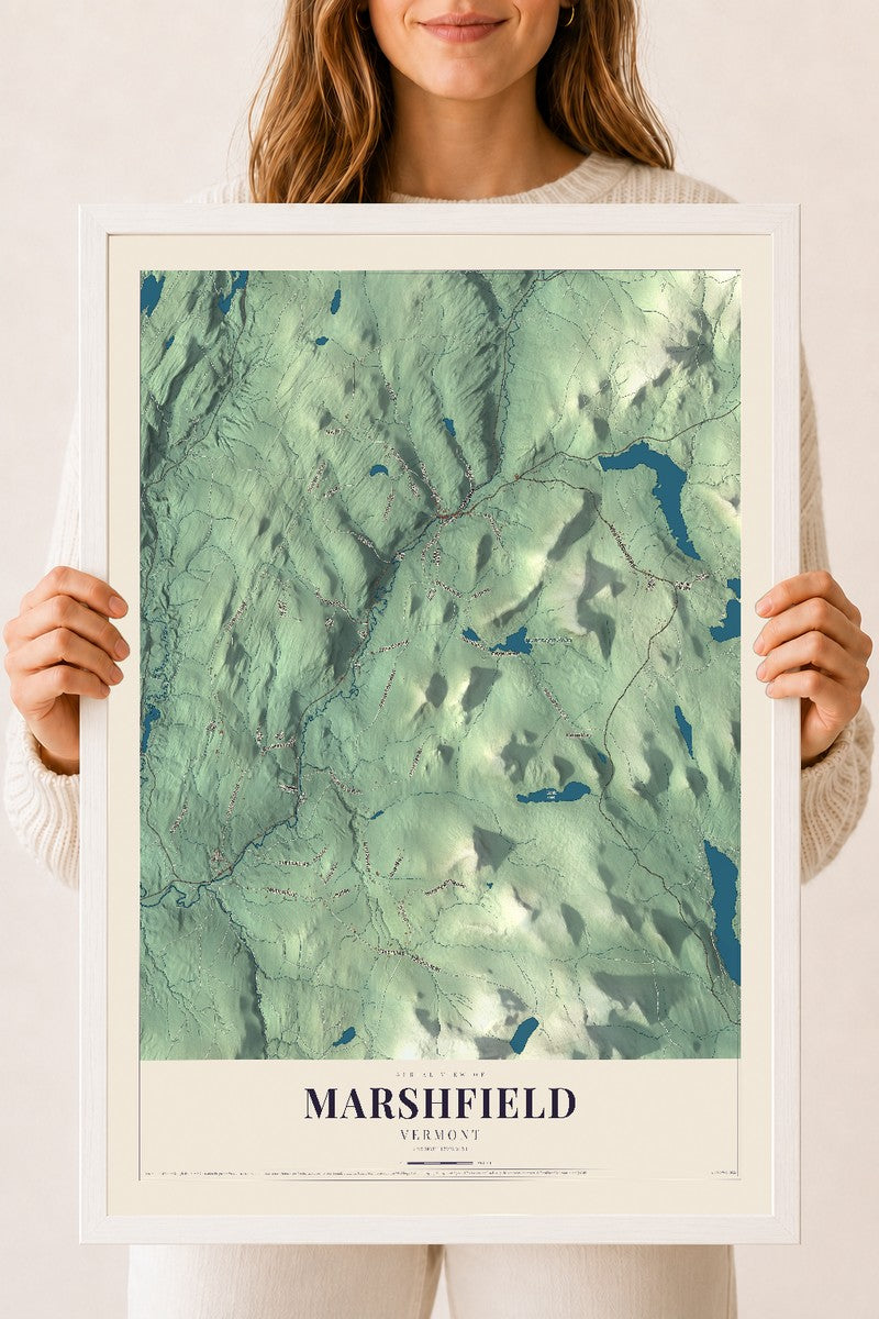 Marshfield, Vermont map print - 18 x 24 white Ayous wood frame