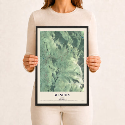 Mendon, Vermont map print - 12 x 18 black Ayous wood frame