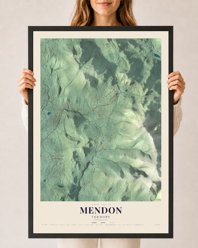 Mendon, Vermont map print - 24 x 36 black Ayous wood frame