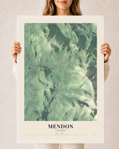 Mendon, Vermont map print - 24 x 36 white Ayous wood frame