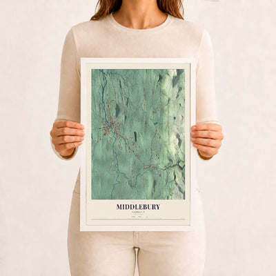 Middlebury, Vermont map print - 12 x 18 white Ayous wood frame
