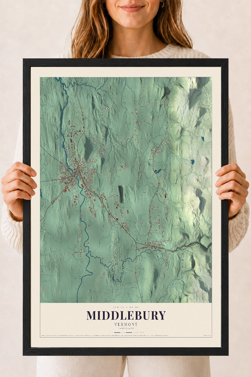 Middlebury, Vermont map print - 18 x 24 black Ayous wood frame