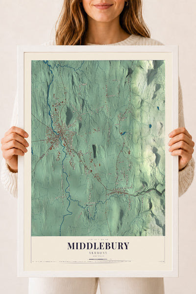 Middlebury, Vermont map print - 18 x 24 white Ayous wood frame