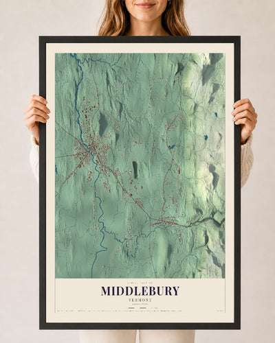 Middlebury, Vermont map print - 24 x 36 black Ayous wood frame