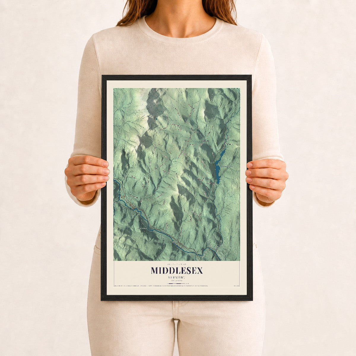 Middlesex, Vermont map print - 12 x 18 black Ayous wood frame