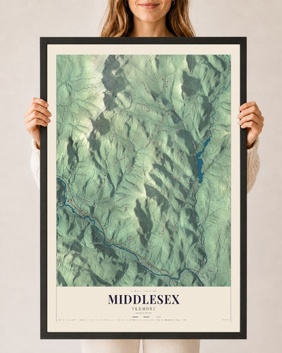 Middlesex, Vermont map print - 24 x 36 black Ayous wood frame