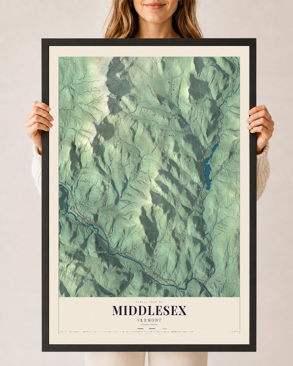 Middlesex, Vermont map print - 24 x 36 black Ayous wood frame