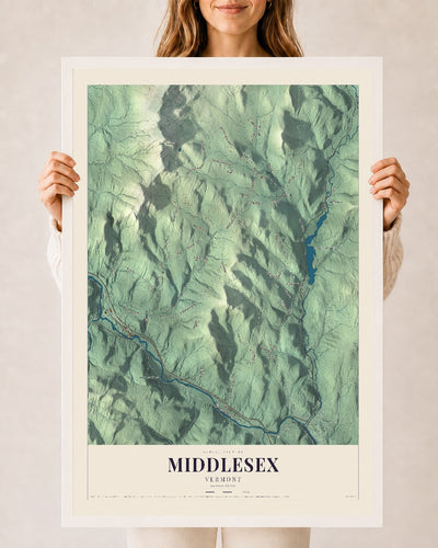 Middlesex, Vermont map print - 24 x 36 white Ayous wood frame
