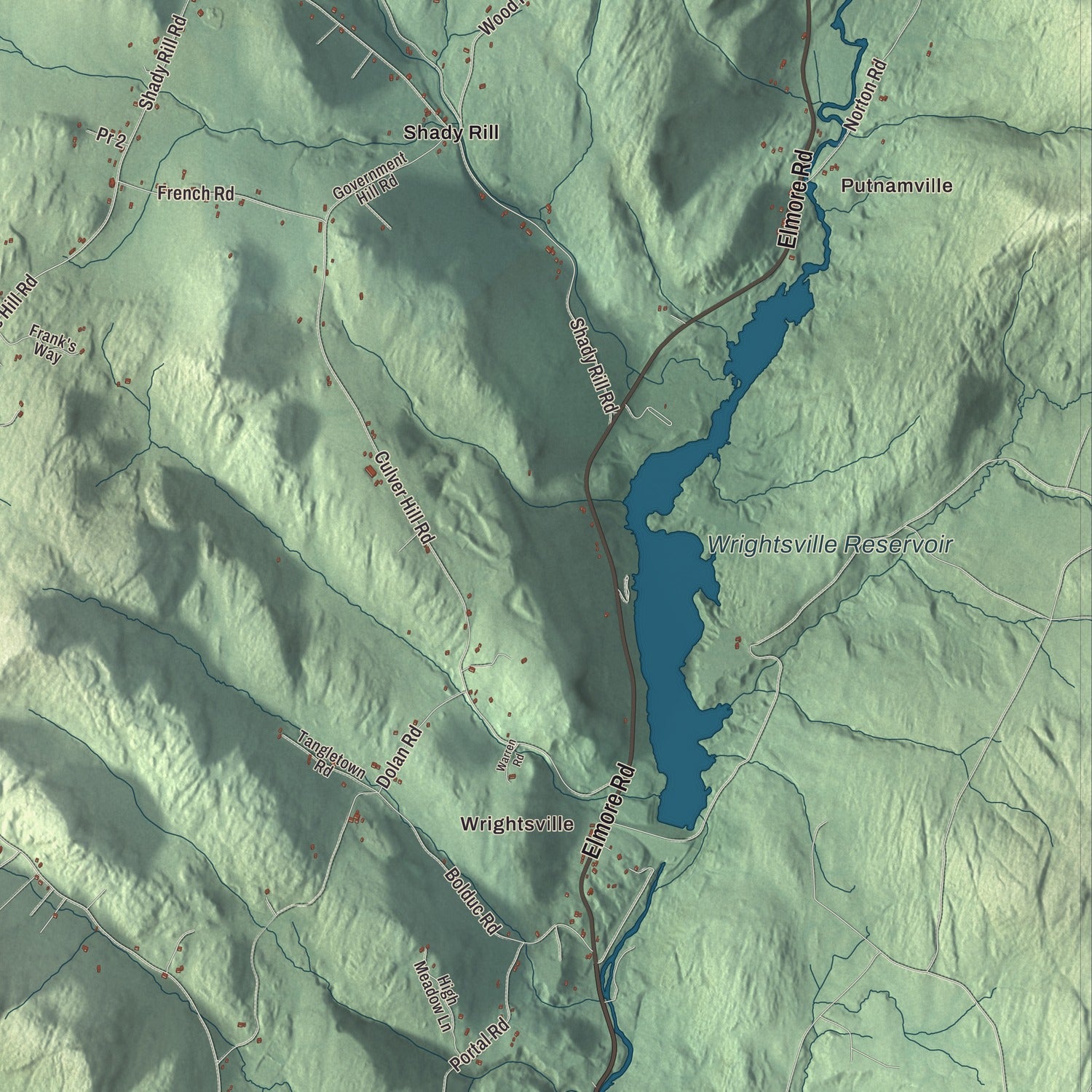 Terrain and local geography detail from the Middlesex, Vermont map