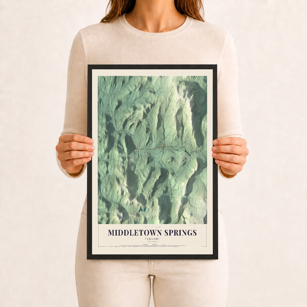 Middletown Springs, Vermont map print - 12 x 18 black Ayous wood frame