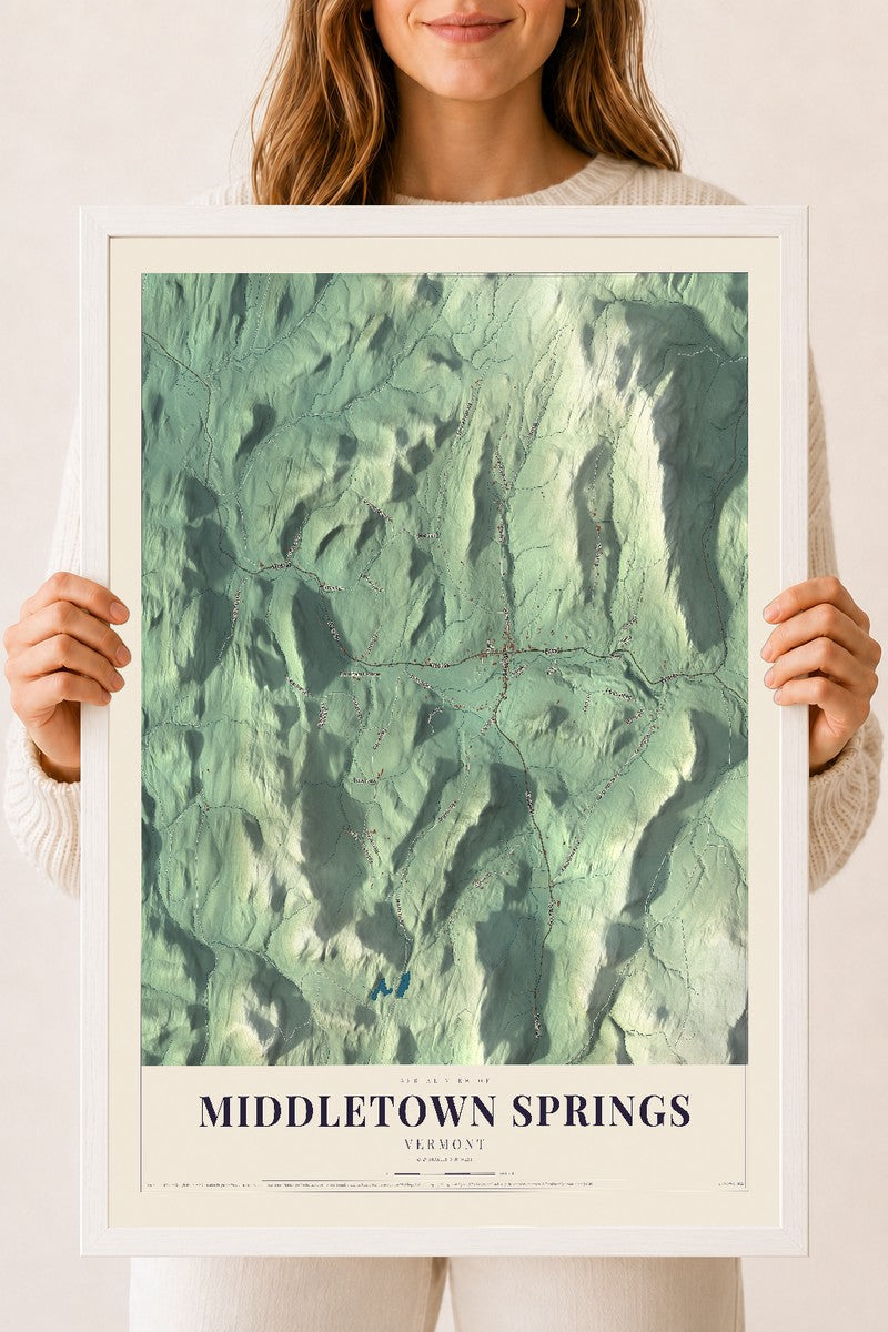 Middletown Springs, Vermont map print - 18 x 24 white Ayous wood frame