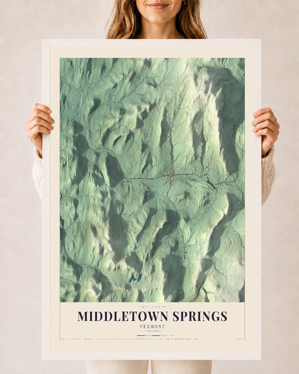 Middletown Springs, Vermont map print - 24 x 36 white Ayous wood frame