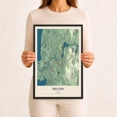 Milton, Vermont map print - 12 x 18 black Ayous wood frame