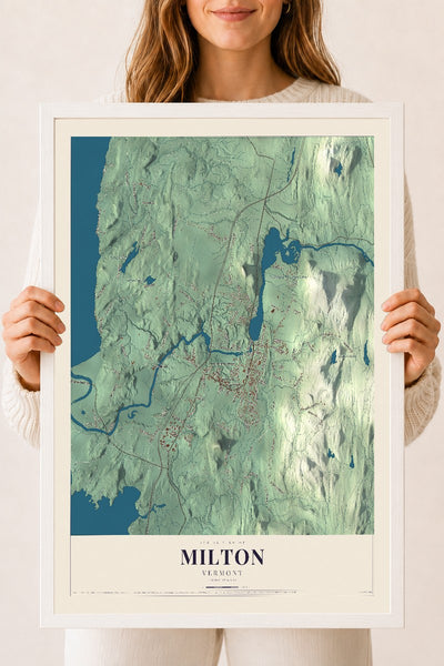 Milton, Vermont map print - 18 x 24 white Ayous wood frame