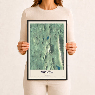 Monkton, Vermont map print - 12 x 18 black Ayous wood frame
