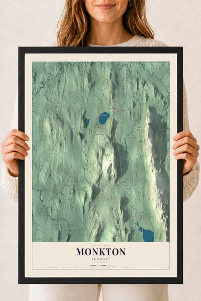 Monkton, Vermont map print - 18 x 24 black Ayous wood frame