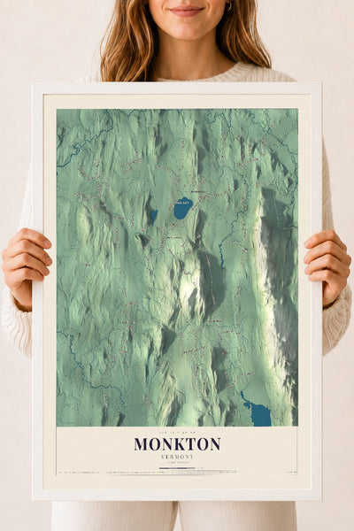 Monkton, Vermont map print - 18 x 24 white Ayous wood frame