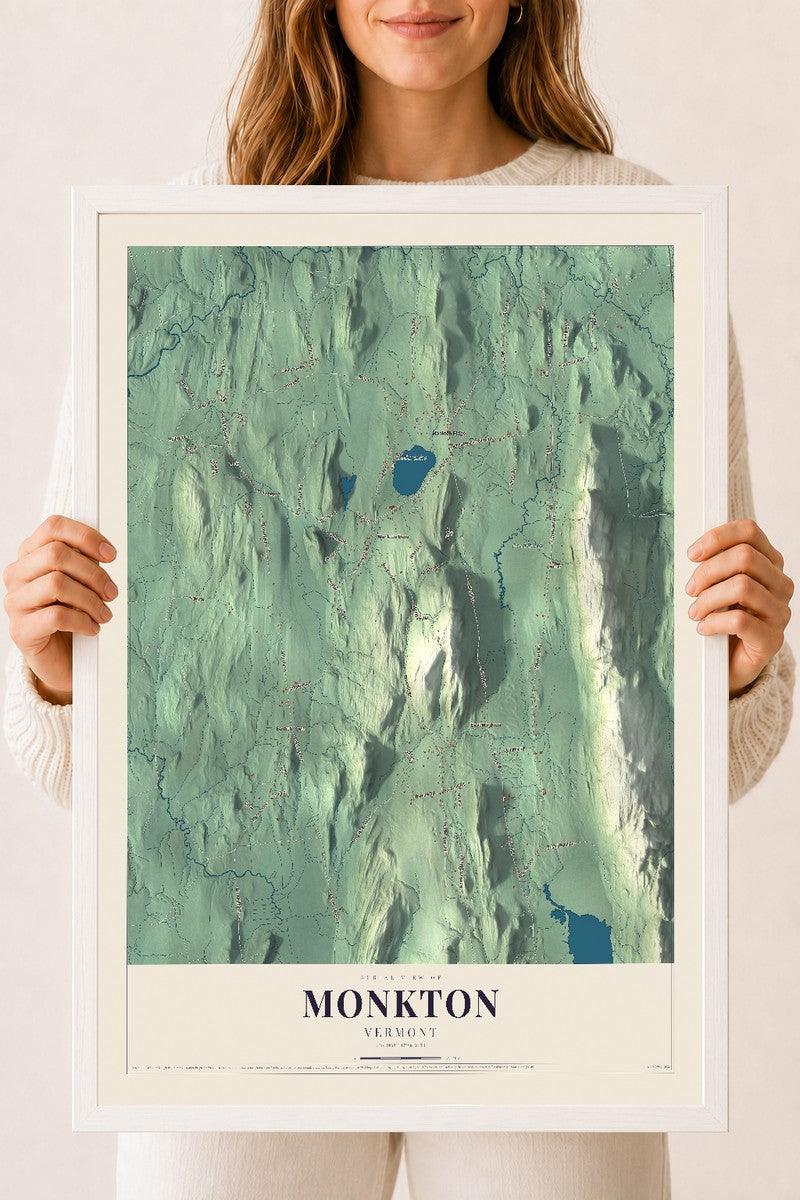 Monkton, Vermont map print - 18 x 24 white Ayous wood frame