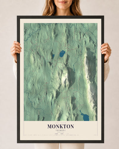 Monkton, Vermont map print - 24 x 36 black Ayous wood frame