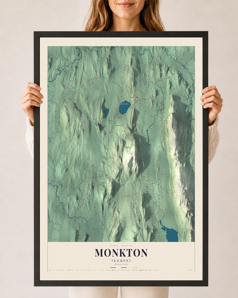 Monkton, Vermont map print - 24 x 36 black Ayous wood frame