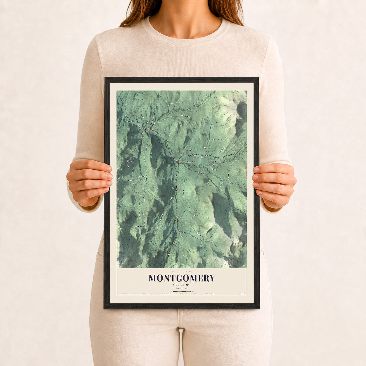 Montgomery, Vermont map print - 12 x 18 black Ayous wood frame