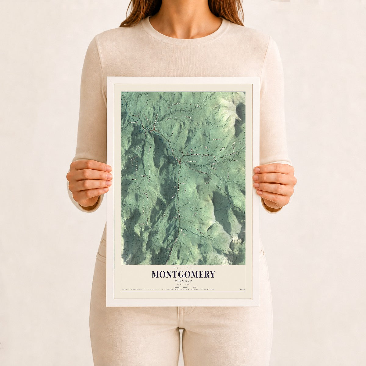 Montgomery, Vermont map print - 12 x 18 white Ayous wood frame