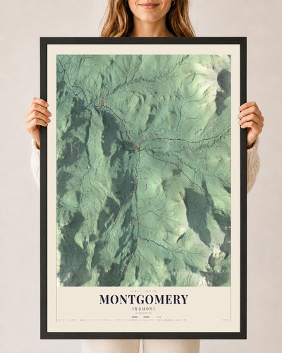 Montgomery, Vermont map print - 24 x 36 black Ayous wood frame