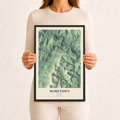 Moretown, Vermont map print - 12 x 18 black Ayous wood frame