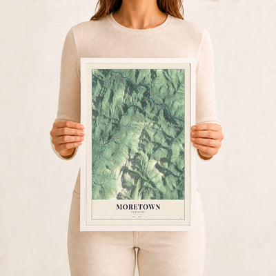 Moretown, Vermont map print - 12 x 18 white Ayous wood frame