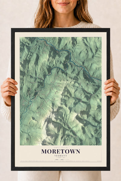 Moretown, Vermont map print - 18 x 24 black Ayous wood frame